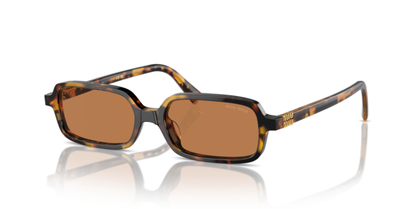 Óculos de sol Miu Miu Miu Regard MU11ZS, formato retangular, armação em acetato caramelo translúcido, lente bege camelo