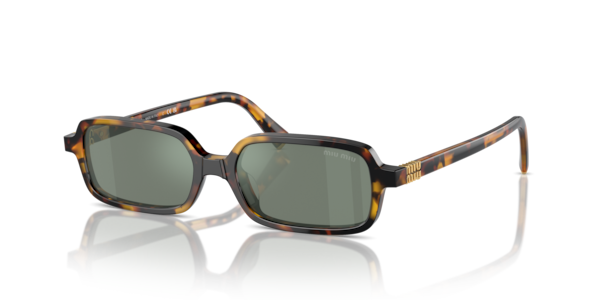 Óculos de sol Miu Miu Miu Regard, formato retangular, armação em acetato tartaruga, lente verde