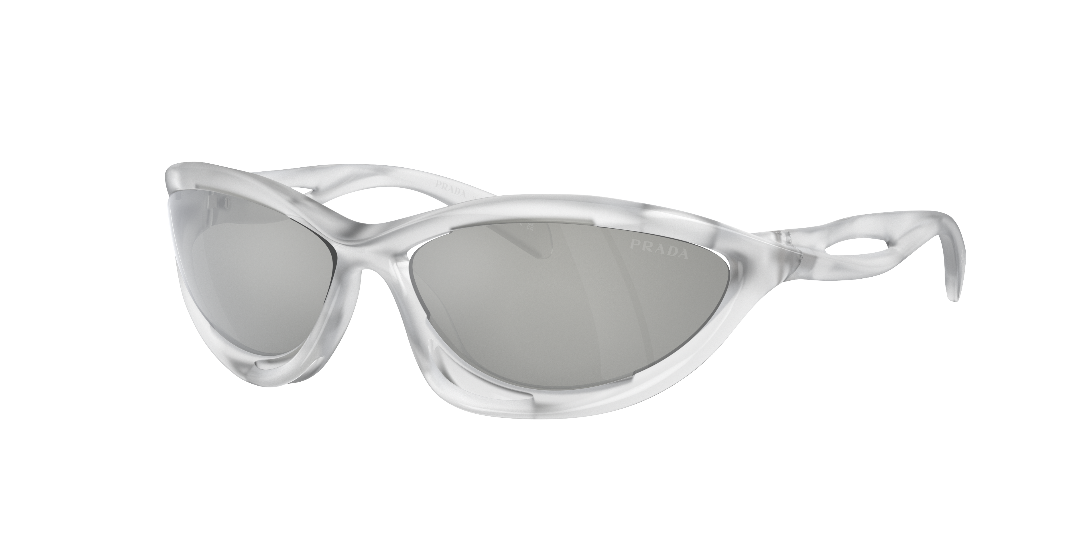 Shop Prada Woman Sunglass Pr A23s In Clear Mirror Silver 80