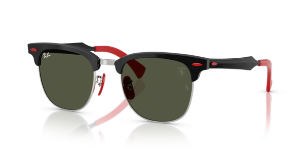 Óculos de sol Ray-Ban Scuderia Ferrari Collection RB3807M, formato piloto, armação em metal preto escovado e prata, lente verde g-15