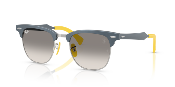 Óculos de sol Ray-Ban Scuderia Ferrari Collection RB3807M, formato piloto, armação em metal azul escovado sobre prata, lente cinza degradê transparente
