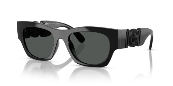 Óculos de sol Versace Medusa Biggie VE4479U, formato retangular, armação em acetato preto, lente cinza escura