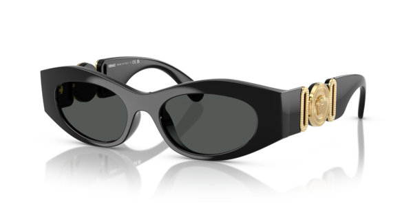 Óculos de sol Versace VE4480U, formato retangular, armação em acetato preto, lente cinza escura