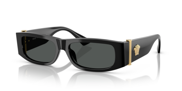 Óculos de sol Versace VE4476U, formato retangular, armação em acetato e metal preto, lente cinza