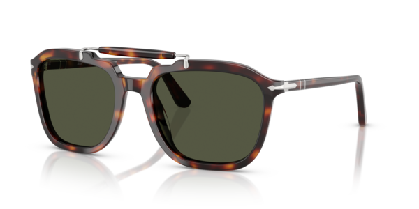 Óculos de sol Persol Senna Series PO0203S, formato quadrado, armação em acetato havana, lente verde cristal