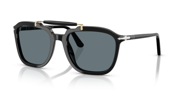 Óculos de sol Persol Senna Series PO0203S, formato quadrado, armação em acetato preto, lente azul cristal