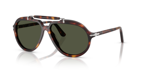 Óculos de sol Persol Senna Series PO0202S, formato piloto, armação em acetato havana, lente verde cristal