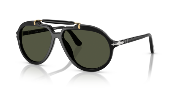 Óculos de sol Persol Senna Series PO0202S, formato piloto, armação em acetato preto, lente verde cristal