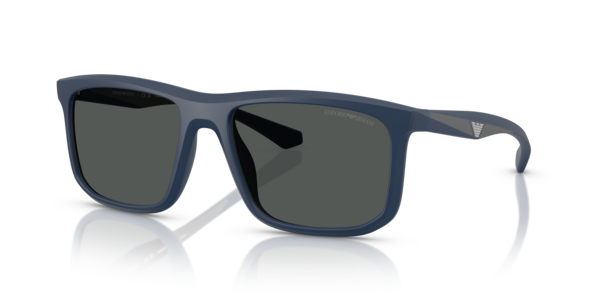 Óculos de sol Emporio Armani EA4234U, formato quadrado, armação em acetato azul, lente cinza