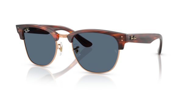 Óculos de sol Ray-Ban Clubmaster Reverse RBR0504S, formato quadrado, armação em acetato havana listrado com dourado rosé, lente azul-escuro