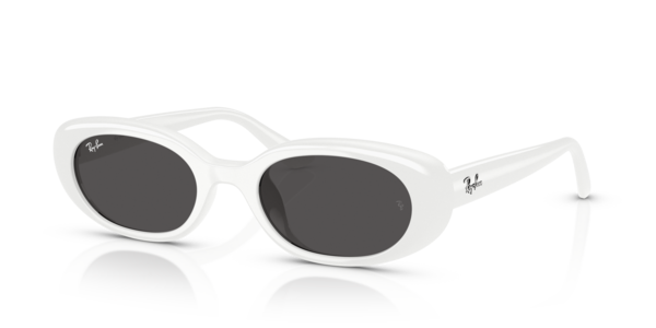 Óculos de sol Ray-Ban Bio-based RB4441D, formato redondo, armação em acetato branco, lente cinza-escuro
