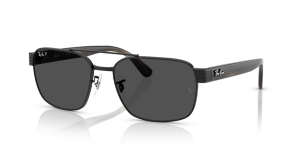 Óculos de sol Ray-Ban Rb3751 Polarized+ Lenses, formato retangular, armação em metal preto, lente cinza escuro polarized+