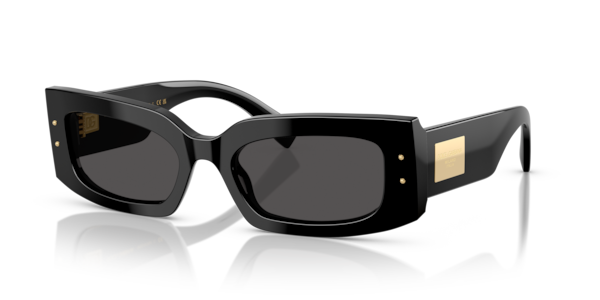 Óculos de sol Dolce & Gabbana DG4479, formato retangular, armação em acetato preto, lente cinza