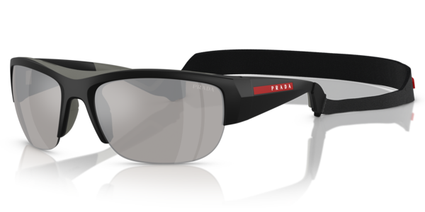 Óculos de sol Prada Linea Rossa PSA01S, formato máscara, armação em nylon e propionato preto, lente prata