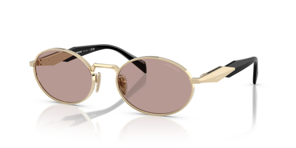 Óculos de sol Prada PR65ZS, formato oval, armação em metal com hastes em acetato, lente laranja degradê