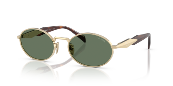 Óculos de sol Prada PR65ZS, formato oval, armação em metal com hastes em acetato, lente verde floresta degradê