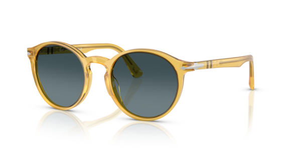 Óculos de sol Persol PO3171S, formato redondo, armação em acetato bege, lente azul
