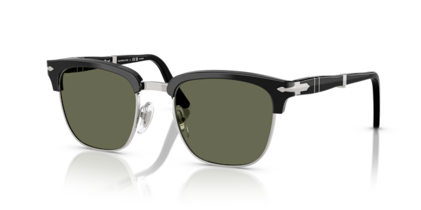 Óculos de sol Persol PO3375S, formato oval, armação em acetato preto, lente verde