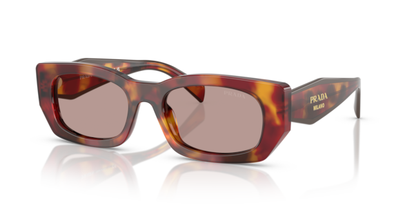 Óculos de sol Prada PRB05S, formato retangular, armação em acetato tartaruga, lente rosa