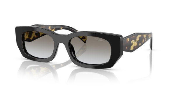 Óculos de sol Prada PRB05S, formato retangular, armação em acetato preto, lente cinza