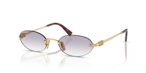 Óculos de sol Miu Miu Miu Miu Logo, formato oval, armação em acetato dourado, lente cinza