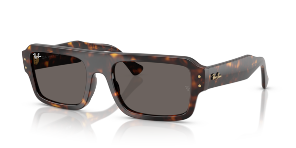Óculos de sol Ray-Ban Flacko Bio-based RB4454, formato redondo, armação em acetato havana, lente cinza-escuro