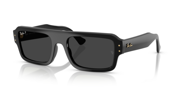 Óculos de sol Ray-Ban Flacko Bio-based RB4454, formato redondo, armação em acetato moldado preto, lente preto polarizada