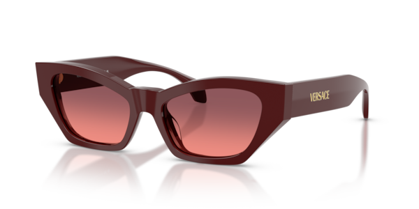 Óculos de sol Versace Signature Cat-Eye VE4488U, formato cat-eye, armação em acetato bordô, lente rosa degradê