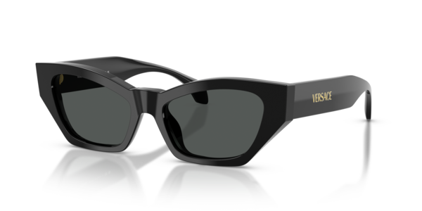 Óculos de sol Versace Signature Cat-Eye VE4488U, formato cat-eye, armação em acetato preto, lente cinza escura