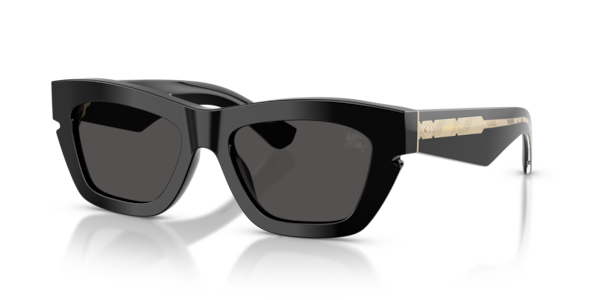 Óculos de sol Burberry BE4454, formato retangular, armação em acetato preto, lente cinza