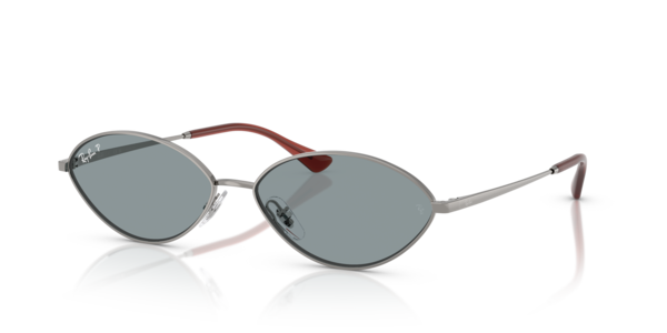 Óculos de sol Ray-Ban Kai Bio-based, formato oval, armação em metal prata, lente azul-celeste polarizado