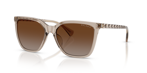 Óculos de sol Ralph RA5328U, formato quadrado, armação em injetado marrom claro, lente marrom polarizada