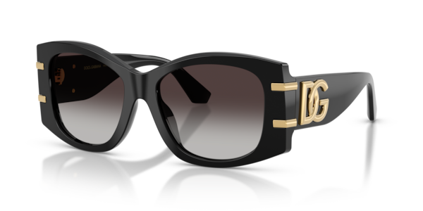 Óculos de sol Dolce & Gabbana DG Griffe DG4501, formato retangular, armação em acetato preto, lente cinza degradê
