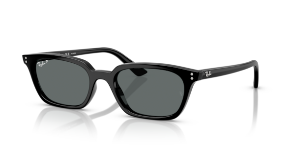 Óculos de sol Ray-Ban Zaya Bio-based RB4456, formato oval, armação em acetato preto, lente cinza-escuro polarizado