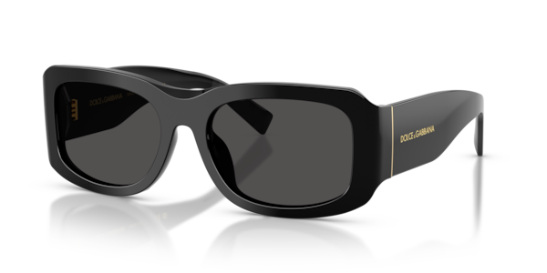 Óculos de sol Dolce & Gabbana DG4503, formato retangular, armação em acetato preto, lente cinza