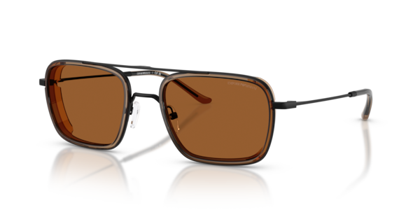 Óculos de sol Emporio Armani EA2162, formato quadrado, armação em metal cinza, lente cinza espelhada