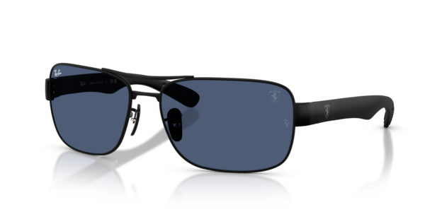 Óculos de sol Ray-Ban Scuderia Ferrari Collection RB3763M, formato piloto, armação em metal preto fosco, lente azul escuro