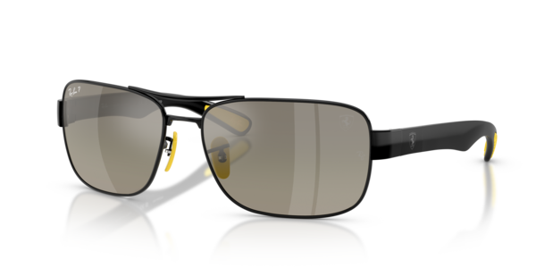 Óculos de sol Ray-Ban Rb3763m Scuderia Ferrari Collection Polarized+ Lenses, formato piloto, armação em metal preto, lente cinza espelhado cinza degradê polarized+
