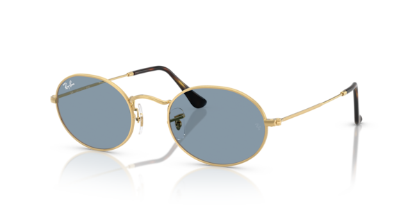 Óculos de sol Ray-Ban Oval Metal Summer Capsule RB3547, formato oval, armação em metal dourado, lente azul