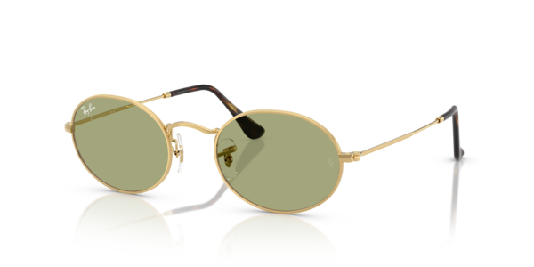 Óculos de sol Ray-Ban Oval Metal Summer Capsule RB3547, formato oval, armação em metal dourado, lente verde garrafa