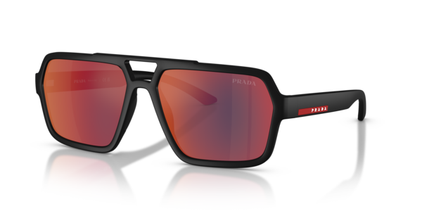 Óculos de sol Prada Linea Rossa PSA06S, formato máscara, armação em nylon preto, lente cinza