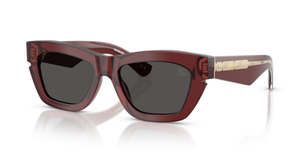 Óculos de sol Burberry BE4454, formato retangular, armação em acetato tartaruga vermelho, lente cinza
