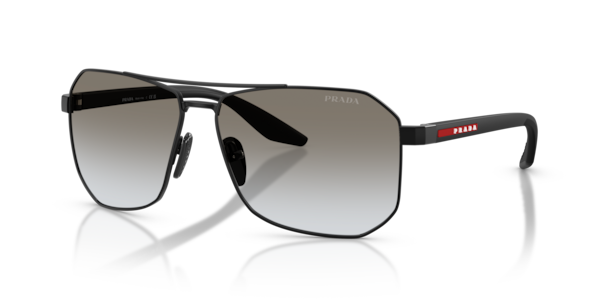 Óculos de sol Prada Linea Rossa PSA53S, formato piloto, armação em metal escuro, lente cinza degradê