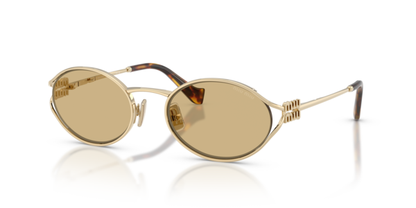 Óculos de sol Miu Miu Miu Miu Logo, formato aviador, armação em acetato dourado, lente amarelo