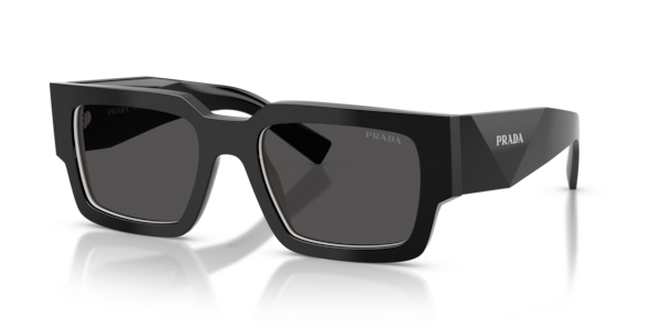 Óculos de sol Prada Symbole PRB17S, formato irregular, armação em acetato preto, lente cinza ardósia