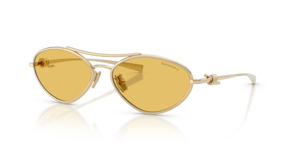 Óculos de sol Tiffany & Co. TF3117, formato irregular, armação em metal dourado, lente amarela