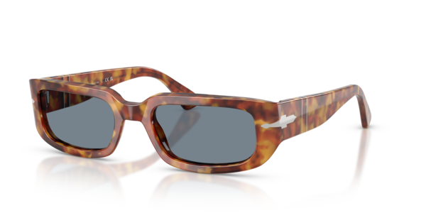 Óculos de sol Persol Mel PO3385S, formato retangular, armação em acetato tartaruga marrom, lente azul claro cristal
