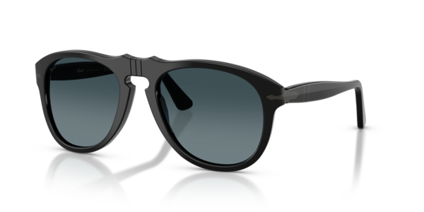 Óculos de sol Persol Total Black Arrow PO0649NE, formato piloto, armação em acetato preto, lente azul degradê polarizada