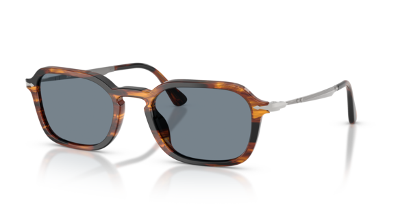Óculos de sol Persol PO3381S, formato oval, armação em acetato e metal marrom, lente azul