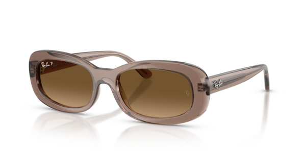 Óculos de sol Ray-Ban RB2221, formato quadrado, armação em propionato bege transparente, lente marrom degradê polarizada